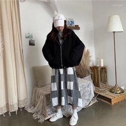 Women's Hoodies Autumn And Winter 2024 Plush Hooded Hoodie Loose College Style Zipper Student Cardigan Sleeve Fashion Coat QEP2