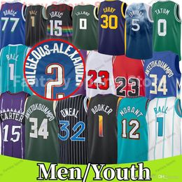 Kids Men Basketball Jersey 30 Curry morant Doncic TATUM Giannis Embiid Shaquille ONeal 33 Larry Bird 15 Vince Carter Durant Ball Youth Iverson Retro