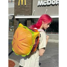 Bags Hamburger Kawaii Backpack High Capacity Pu Leather Student Backpack Cute Retro Women Bag School College Students