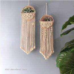 Round Flower Pot Tapestry Hand-woven Macrame Wall Hanging Art Woven Bohemian Crafts For Room Decoration Dedroom Livingroom 240118