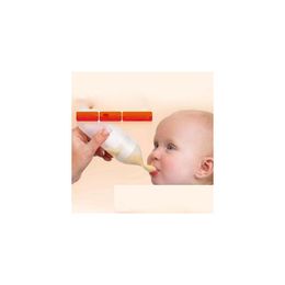 Baby Bottles Safe Cute Rice Paste Eating Training Sile With Spoon Bottle Infants Complementary Food Squeeze Milk Juice Drop Delivery K Dhqef
