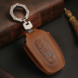 Leather Car Key Cover for Ford F150 F250 F350 Fusion Mustang Explorer EcoSport Edge S-MAX Ranger Lincoln MKC MKZ Shell Case