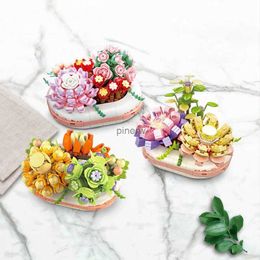 Blocks Glowing Pot Plants Building Block City Luminous Succulent Model Blocks Bouquet Decoration DIY Mini Bricks Toys for Children Gift