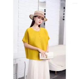 Women's T Shirts ALSEY Miyake Long Sleeve Top And Blouses 2024 Summer Pleated Fashion Casual Bat Women Clothing