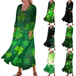 Casual Dresses Women's Comfortable St. Patrick's Day Print Three Quarter Sleeves Cotton Pocket Dress Elegant Versatile Ropa Mujer