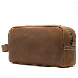 Cosmetic Bags Casual Real Genuine Leather Women Men Bag Makeup Case Travel Organiser Portable Wash Toiletry Necessaries Pouch