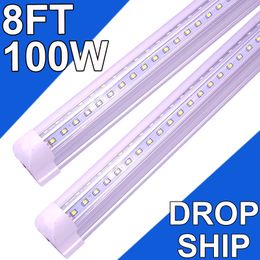 100W 8FT LED Shop Light, 13000lm 6500K Super Bright White, Linkable Ceiling Light Fixture, V Shape Integrated T8 LED Tube Light for Workbenchs Cabinets usastock