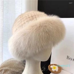 Berets Cute Hat Autumn And Winter Fashion Sweet Mink Fur Woven Real Warm Thickened