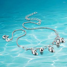 Anklets Round Bead Anklet 925 Sterling Silver Dolphin For Women Delicate Sweet Lady Fine Jewellery Gift