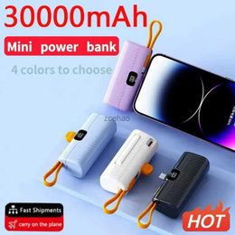 Cell Phone Power Banks 30000mAh Mini Power Bank Built in Cable PowerBank Digital display External Battery Portable Charger For Samsung