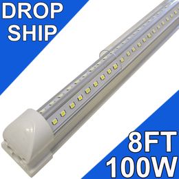 8Ft LED Shop Light Fixture - 100W T8 Integrated LED Tube Lights - 6500K 10000LM V-Shape Linkable - High Output - Clear Cover - Plug and Play - 270 Degree Lighting Shops usastock