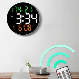 Wall Clocks 10Inch Round LED Clock Digital Electronic Alarm With Remote Control Temperature Humidity Week Date Display Mute