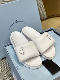 White Black Enameled Metal Triangle Sandals Shoes Brushed Leather Slip On Slide Flats Mules Slip On Slippers Lady Comfot Walking EU35-41