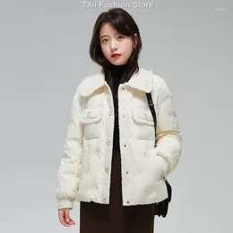 Women's Trench Coats TXii Women White Duck Down Jacket Autumn Winter Warm Outwear Office Lady Short Puffer Coat Turn-down Collar Fashionable