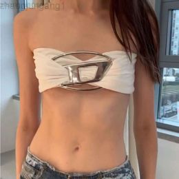 Designer Disel Tops Stylish and Sexy Ultra Short One Line Collar Bra for Women's Summer New Fashion Metal Letter Decoration Tight Tank Top