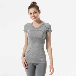 Ll Yoga Wear Women Solid Colour T-shirt Top Sexy Quick Dry Dance Fitness Exercise Morning Running Round Neck Short Sleeve Ts WXYR