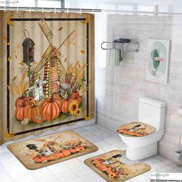 Shower Curtains Curtain Set Thanksgiving Pumpkins Fall Leaves November Season With Non-Slip Rugs Toilet Lid Er Bath Mat Bathroom Drop Dh0Tu