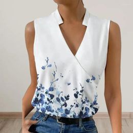 Women's Blouses Women Shirt V-Neck Sleeveless Elegant Blouse Dress-up Lightweight Casual Flower Print Fashion T-Shirt Tops For Girl