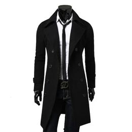 Men Double Breasted Trench Coat Autumn Winter Wool Blend High Quality Fashion Casual Slim Fit Solid Colour Male Coat Jacket 240118