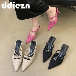 Dress Shoes Pumps Slingbacks Slides Women Heels For Female Footwear Pointed Toe Shallow 2024 Fashion Mules Ladies High
