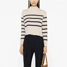 Women's Sweaters 2024 Autumn And Winter Women Striped Half Turtleneck Cashmere Pullover Sweater Bottoming Top