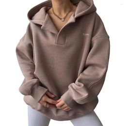 Women's Hoodies Women Hoodie Long-sleeved Sweatshirt Stylish V-neck Casual Loose Solid Colour Sports Coat For Autumn