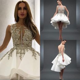 High Stunning Low Backless Homecoming Prom Dresses Lace Appliqued Sheer Neck A Line Beaded Party Tail Dress Tiered Organza 2024 Formal Robe De Soiree