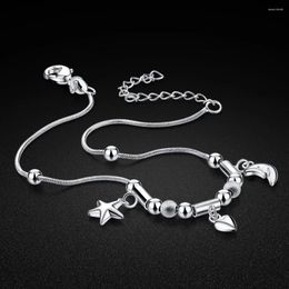 Anklets Simple Women's Summer Silver Jewellery 925 Sterling Anklet Solid Stars Moon Ankle Bracelet Sandals Chain