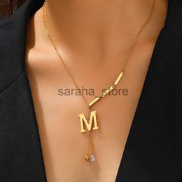 Pendant Necklaces Stainless Steel Necklaces New Popular M Letter Pendants Tassel Zircon Fine Choker Chain Fashion Necklace For Women Jewellery Gift J240120