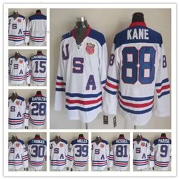 2010 Team USA Hockey Jerseys 9 Zach Parise 88 Patrick Kane 81 Phil Kessel 28 Brian Rafalski 39 Miller 15 Langenbrunner Sticthed Blue White Alternate 9353 7820