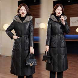 0c A058601 Donne Down Parkas Maxi King Guida giacca in pelle vera in pelle in pelliccia lungo mantello lungo la pelle di pecora personalizzata o cavia