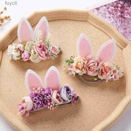 Party Hats Easter Day Baby Headband Rabbit Ear Newborn Photography Props Boy Girl Nylon Hair Bands Artificial Flower Festival Headwrap YQ240120