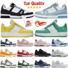 New designer flat low sneaker trainer denim canvas casual shoes top quality lace up platform calfskin leather white black blue pink for men women outd t23B#