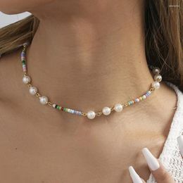 Choker Colorful Rice Beads Round Imitation Pearl Necklace For Women Creative Retro Ladies Party Gift Jewelry Wholesale Direct Sales