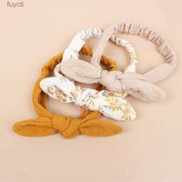 Party Hats 3Pcs/Set Solid Muslin Cotton Baby Headband Elastic Rabbit Ear Hair Band Infant Girl Turban Headwraps Stretch Accessories YQ240120