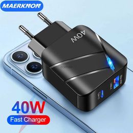 Cell Phone Chargers 40W USB C Charger Multiple Ports PD Fast Charger for Iphoe 14 Samsung S22 LED Mobile Phone charger Adapter Wall Charger