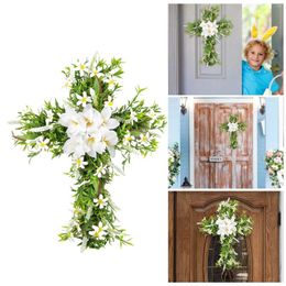 Decorative Flowers 2024 Easter Lily Garland Door Hanging Wreath Summer For Outside Christmas Real