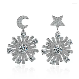 Stud Earrings Star Half Moon Inlaid Zircon Shining Flower Pendant Korean Fashion Exquisite Jewelry Banquet Gift Girl