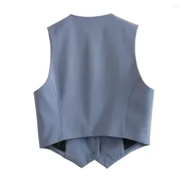 Women's Vests Teen Girls Waistcoat Stylish V-neck Sleeveless Chic Single Breasted Vest With Small Pockets Slim For Workwear