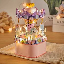 Blocks Ferris Wheel Music Box Bricks Model Set DIY Building Block Amusement Park Carousel with Light Kid Toy Mini Particle Construction