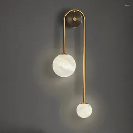 Wall Lamp Grand Copper Gold Home Decor Living Dining Room Bedroom Bedside Light Natural Marble Ball Corridor Background Sconce