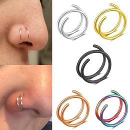 New stainless steel double-layer perforated nose ring simple spiral nose nail piercing