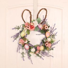 Decorative Flowers Egg Easter Wreath Simulation Lavender Decoration For Door Windows Wall Fireplaces