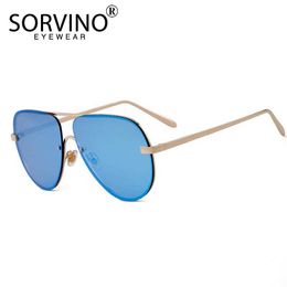 Sunglasses SORVINO Designer Pilot Sunglasses Men Women 2022 High Quality 90s Flat Top Rimless Rose Gold Toad Sun Glasses Big Shades SP112 YQ240120