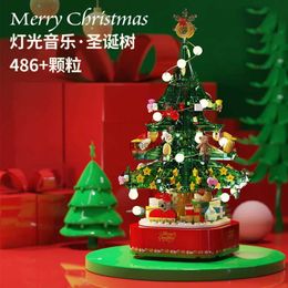 Blocks Blocks Christmas Tree Music Box Building Blocks Rotate Lighting DIY Mini Play Kits Idea Gifts Assembled Bricks Toys Adults