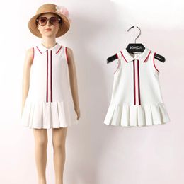Summer 1-12 Years Child Preppy Style White Cotton Colour Patchwork Bow Pleated Dress For Kids Baby Girls brand design 240119