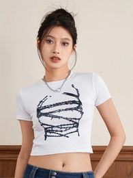 Women's T Shirts Wsevypo Women Short Sleeve T-Shirts Fashion Print Basic Tees Summer Casual Athletic Tops Streetwear Grunge Crop