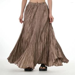 Skirts Elegant Vertical Pressure Wrinkled Skirt For Woman Long Women's Ruffle Elastic Waist Oversize Female Bottoms