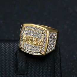 Band Rings Stainless Steel Titanium Hip Hop Luxury Zircon BlIced Out BOSS Rings for Men Women Couple Boyfriends Gift Fashion Jewellery J240120
