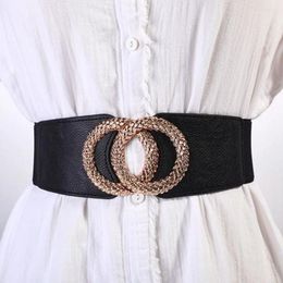 Belts Slimming Body Female Cummerbunds Metal Round Buckle Wide Waistband Elastic Waist Strap PU Leather Cummerbund Skirt Decorations